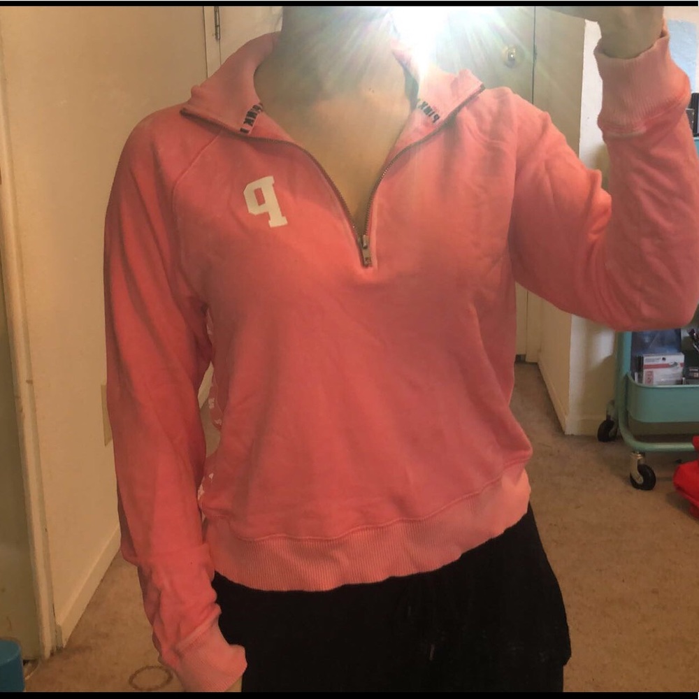 PINK Half zip jacket with logo on the sleeves